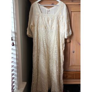 April Cornell | Ivory Vintage Inspired Cotton Lace Empire Waist Midi Dress | XL